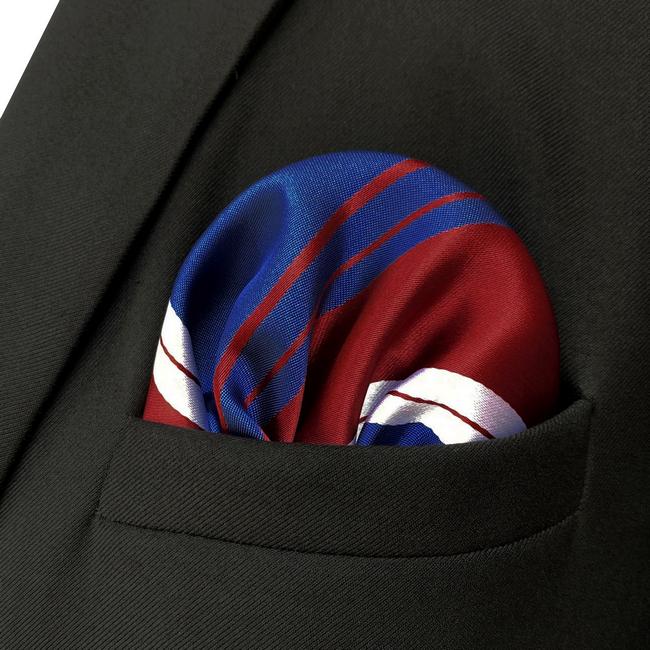 shlax & wing JH29 Blue Red White Striped Mens Pocket Square Wedding Fashion Handkerchief Party Gift Hanky Unique Dress Libre de impuestos