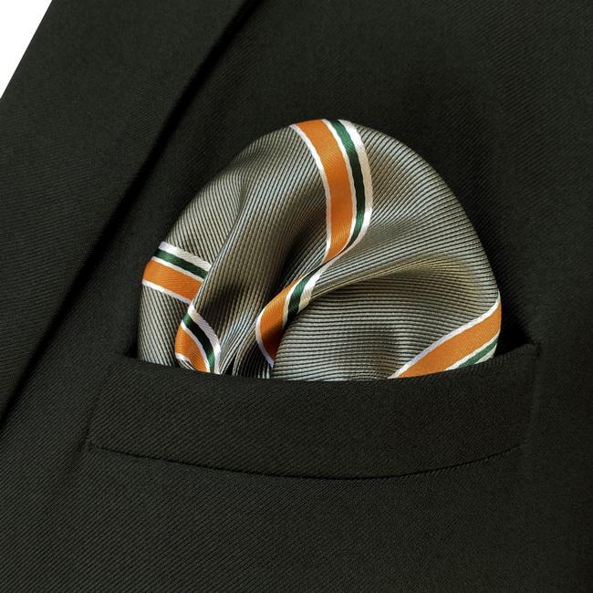shlax & wing JH31 Dark Grey Orange Striped Mens Pocket Square Fashion Business Handkerchief Party Classic Hanky Groom Oferta exclusiva