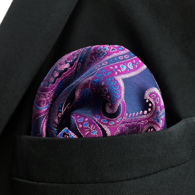 shlax & wing QH15 Paisley Blue Pink Pocket Square Mens Neckties Jacquard Woven Hanky Ofertas especiales
