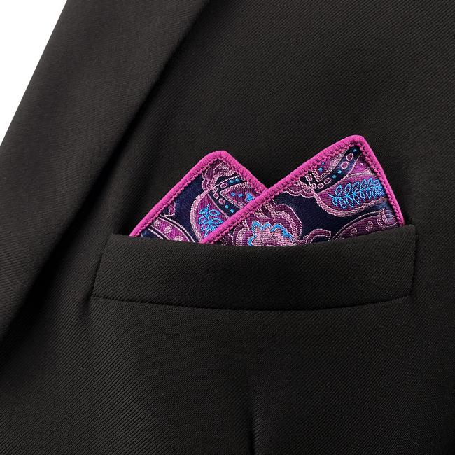 shlax & wing QH15 Paisley Blue Pink Pocket Square Mens Neckties Jacquard Woven Hanky Ofertas especiales