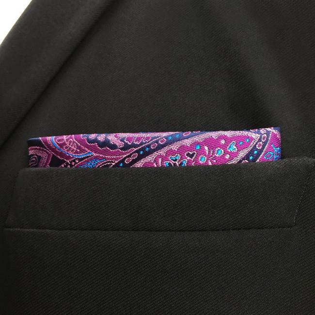 shlax & wing QH15 Paisley Blue Pink Pocket Square Mens Neckties Jacquard Woven Hanky Ofertas especiales
