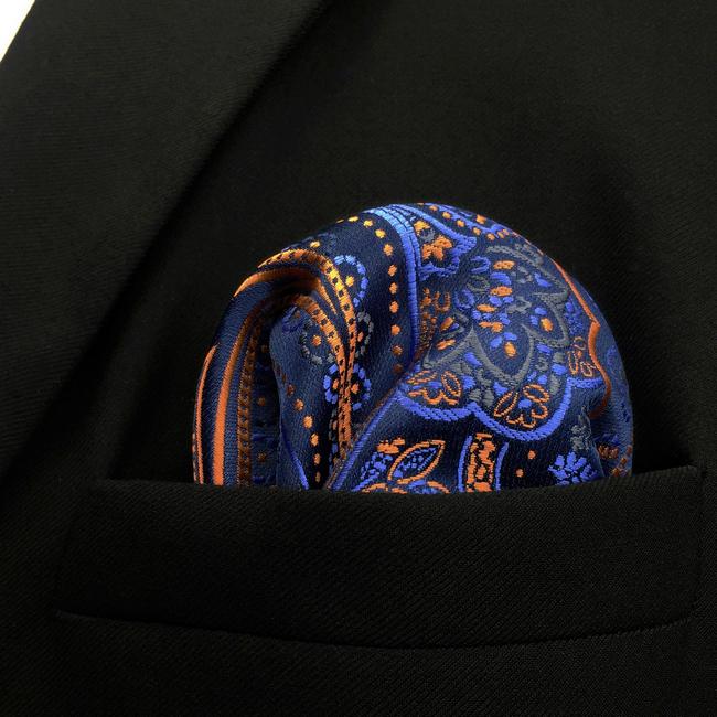 shlax & wing QH8 Paisley Orange Blue Black Pocket Square Mens Neckties Jacquard Woven Hanky Grandes ahorros