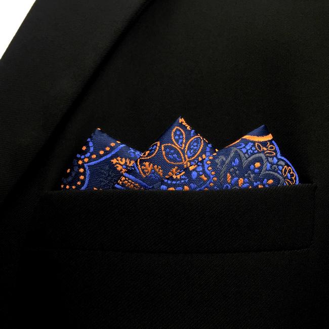 shlax & wing QH8 Paisley Orange Blue Black Pocket Square Mens Neckties Jacquard Woven Hanky Grandes ahorros