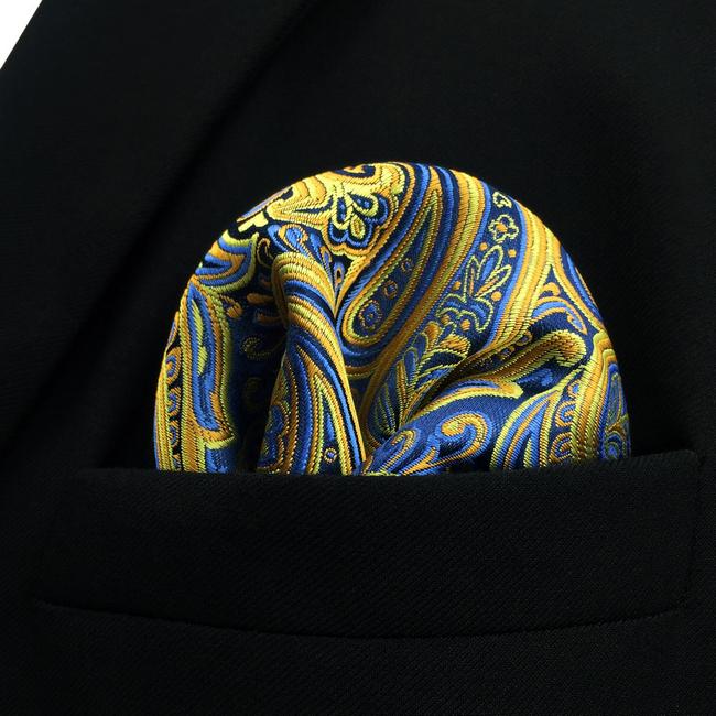 shlax & wing UH13 Paisley Blue Yellow Pink Pocket Square Mens Neckties Jacquard Woven Hanky Precio ultrabajo