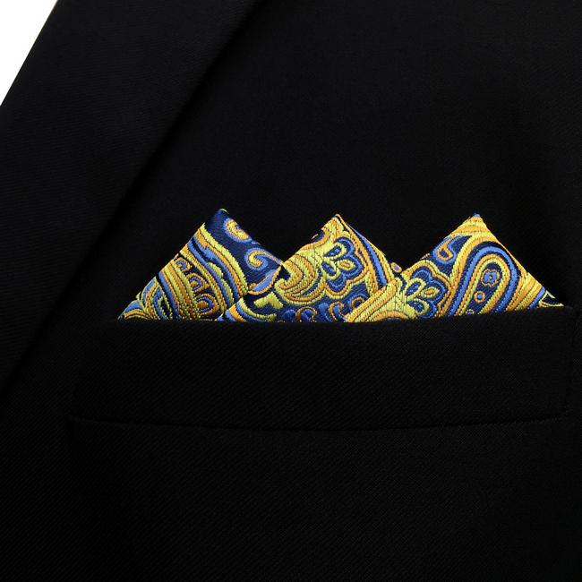 shlax & wing UH13 Paisley Blue Yellow Pink Pocket Square Mens Neckties Jacquard Woven Hanky Precio ultrabajo