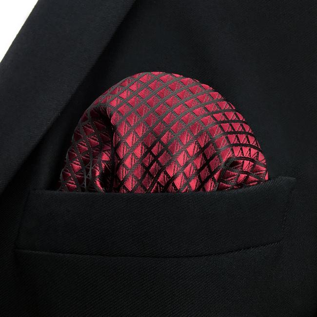 shlax & wing UH25 Solid Checked Burgundy Crimson Black Pocket Square Mens Neckties Jacquard Woven 2025