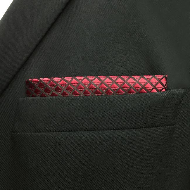 shlax & wing UH25 Solid Checked Burgundy Crimson Black Pocket Square Mens Neckties Jacquard Woven 2025