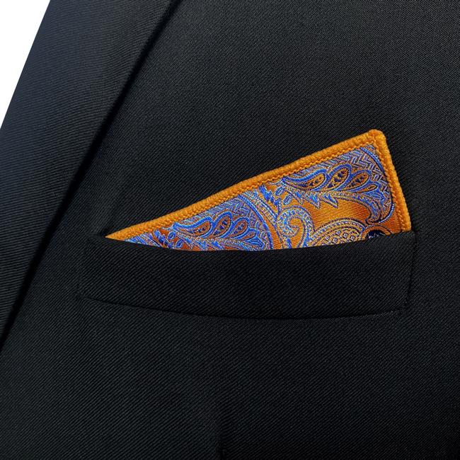 shlax & wing UH26 Paisley Wedding Gold Blue Pocket Square Mens Neckties Jacquard Woven Hanky En línea