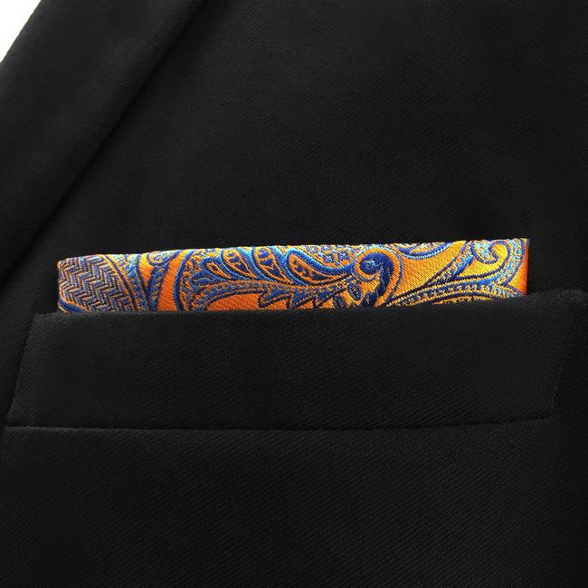 shlax & wing UH26 Paisley Wedding Gold Blue Pocket Square Mens Neckties Jacquard Woven Hanky En línea
