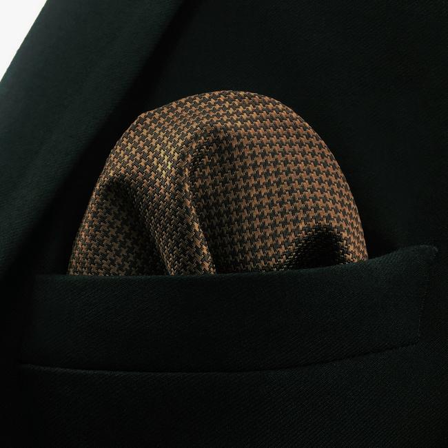 shlax & wing UH27 Khaki Houndstooth Mens Pocket Square Fashion Classic Handkerchief Silk Dress Hanky Outlet