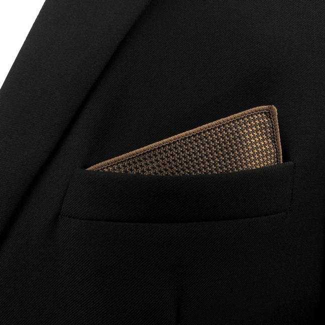 shlax & wing UH27 Khaki Houndstooth Mens Pocket Square Fashion Classic Handkerchief Silk Dress Hanky Outlet