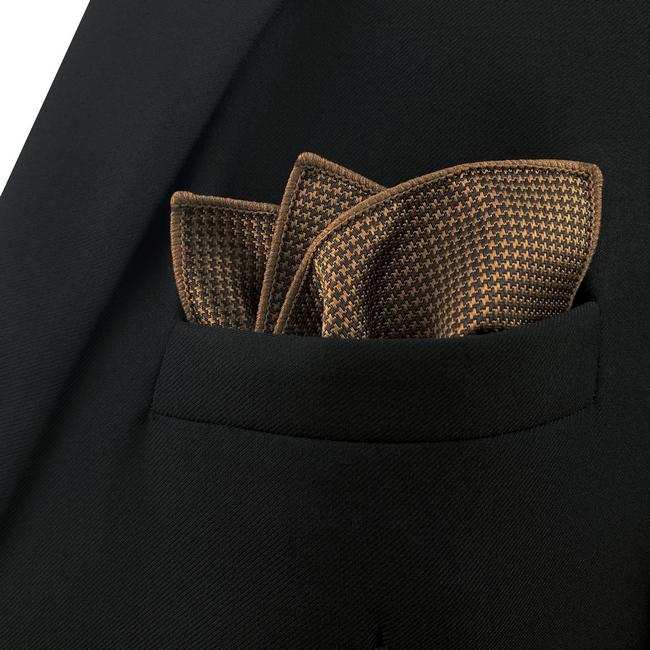 shlax & wing UH27 Khaki Houndstooth Mens Pocket Square Fashion Classic Handkerchief Silk Dress Hanky Outlet