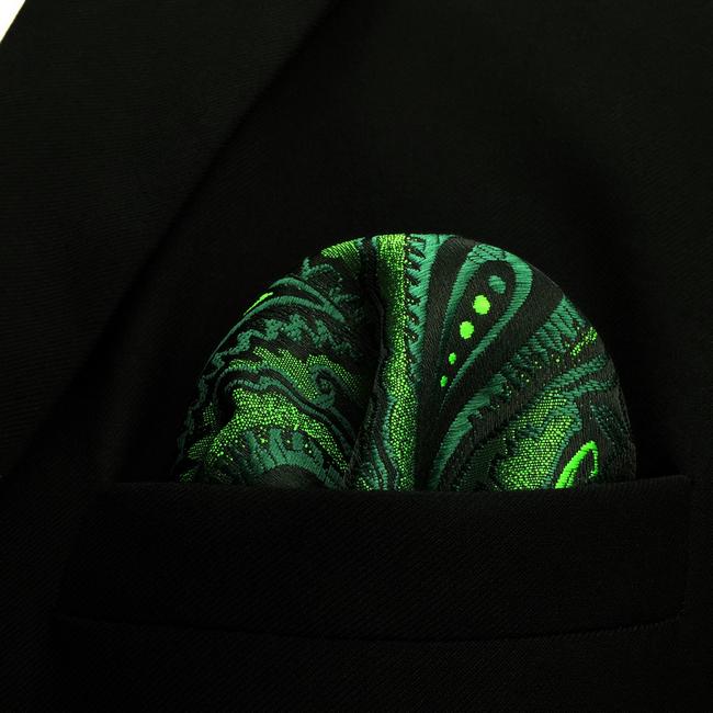 shlax & wing UH30 Paisley Dark Green Black Pocket Square Mens Neckties Jacquard Woven Rebajas