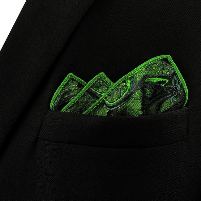 shlax & wing UH30 Paisley Dark Green Black Pocket Square Mens Neckties Jacquard Woven Rebajas