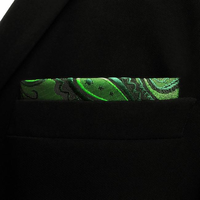 shlax & wing UH30 Paisley Dark Green Black Pocket Square Mens Neckties Jacquard Woven Rebajas
