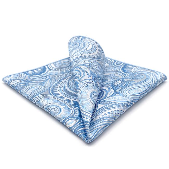 shlax & wing YH12 Paisley Azure Silver Mens Hankies 100% Silk Jacquard Woven Fashion Brand New Hanky Venta caliente