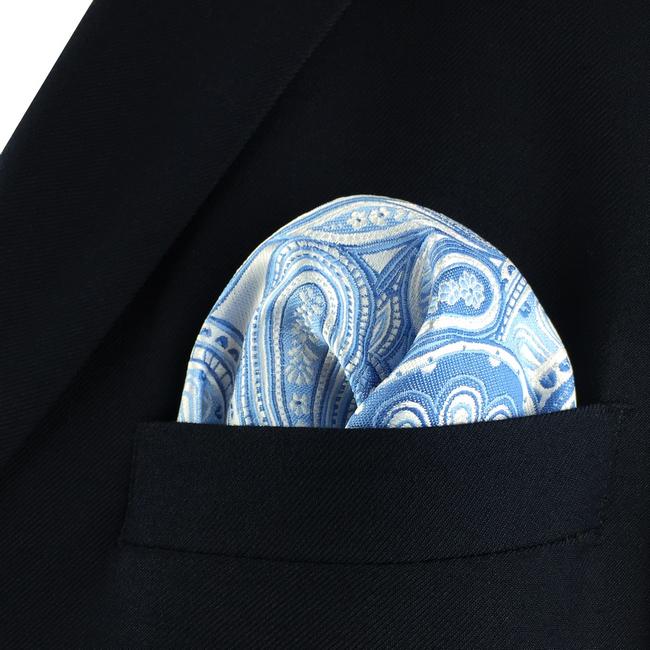 shlax & wing YH12 Paisley Azure Silver Mens Hankies 100% Silk Jacquard Woven Fashion Brand New Hanky Venta caliente
