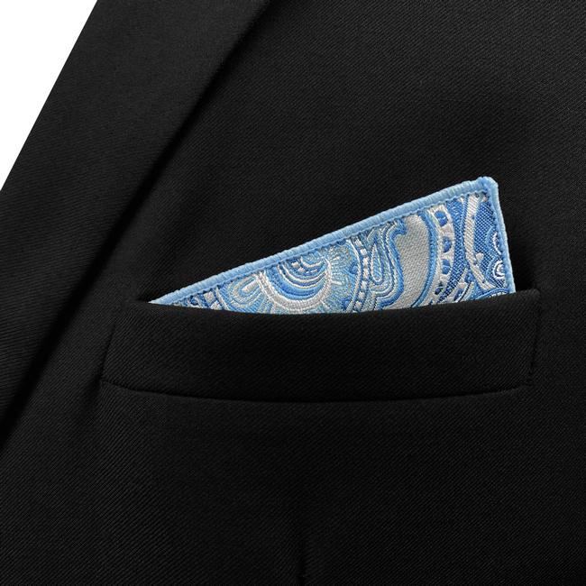 shlax & wing YH12 Paisley Azure Silver Mens Hankies 100% Silk Jacquard Woven Fashion Brand New Hanky Venta caliente