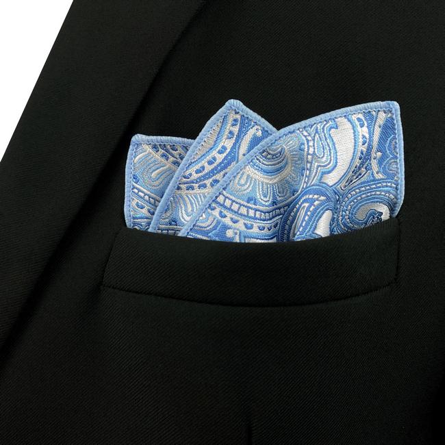 shlax & wing YH12 Paisley Azure Silver Mens Hankies 100% Silk Jacquard Woven Fashion Brand New Hanky Venta caliente