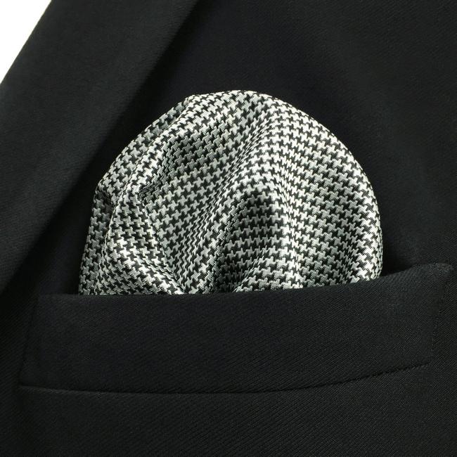 shlax & wing YH20 Houndstooth White Black Silk Hanky Mens Ties Jacquard Woven Pocket Square Fashion Casual Dress En oferta