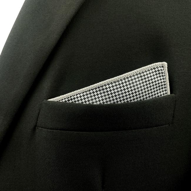 shlax & wing YH20 Houndstooth White Black Silk Hanky Mens Ties Jacquard Woven Pocket Square Fashion Casual Dress En oferta