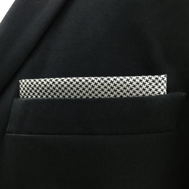 shlax & wing YH20 Houndstooth White Black Silk Hanky Mens Ties Jacquard Woven Pocket Square Fashion Casual Dress En oferta
