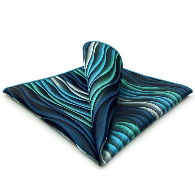 shlax & wing YH23 Turquoise Multicolor Ripple Abstract Classic Silk Handkerchief Gran oferta