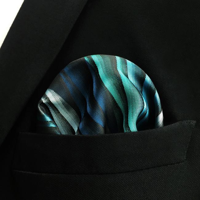 shlax & wing YH23 Turquoise Multicolor Ripple Abstract Classic Silk Handkerchief Gran oferta