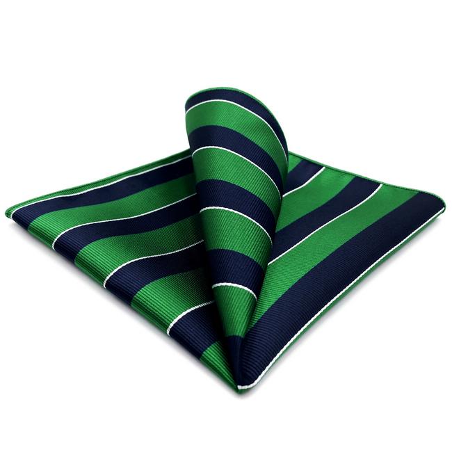 shlax & wing YH27 Navy Green Striped Hanky Silk Classic Pocket Square prev Rebajas de fábrica