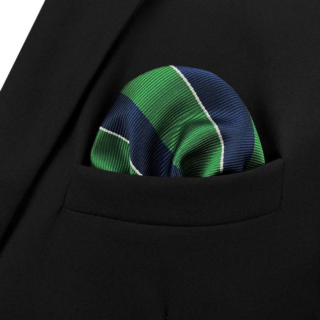 shlax & wing YH27 Navy Green Striped Hanky Silk Classic Pocket Square prev Rebajas de fábrica