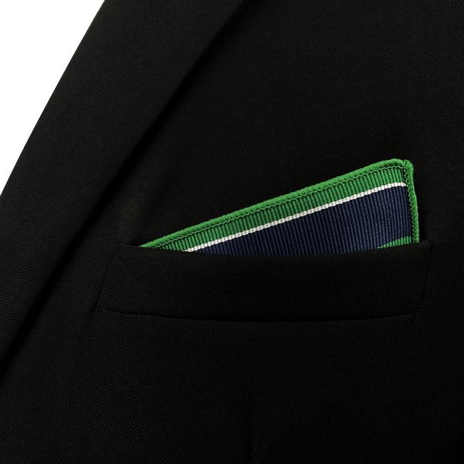 shlax & wing YH27 Navy Green Striped Hanky Silk Classic Pocket Square prev Rebajas de fábrica