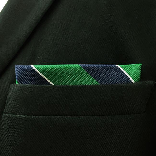 shlax & wing YH27 Navy Green Striped Hanky Silk Classic Pocket Square prev Rebajas de fábrica