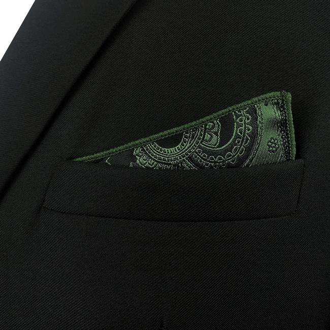 shlax & wing YH30 Deep green Paisley Silk Jacquard Woven Classic Fashion Pocket Square Mens Hanky Ventas relámpago