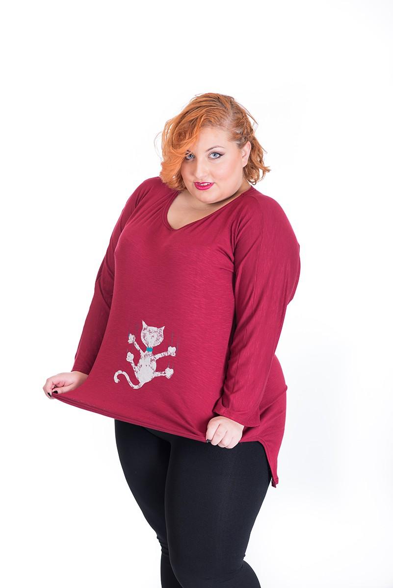 susana escribano Camisetas de mujer basica granate. Gato Liquidación