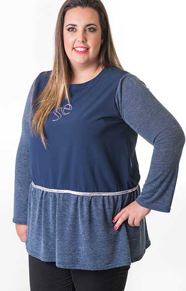 susana escribano Jersey de punto azul. Con volante Rebajas de fin de temporada