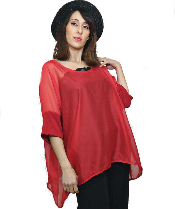 susana escribano Bluson rojo gasa transparente. Las rebajas de verano Gran oferta