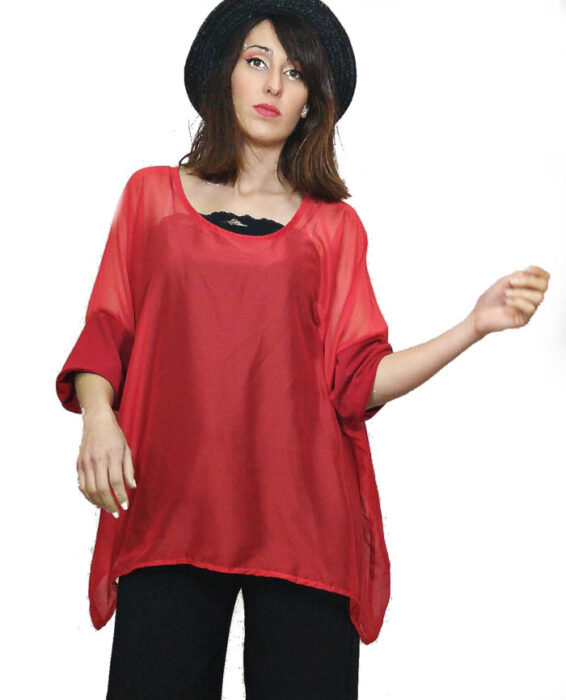 susana escribano Bluson rojo gasa transparente. Las rebajas de verano Gran oferta
