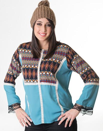 susana escribano Blusa patchwork de manga larga Ventas relámpago