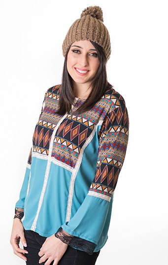 susana escribano Blusa patchwork de manga larga Ventas relámpago