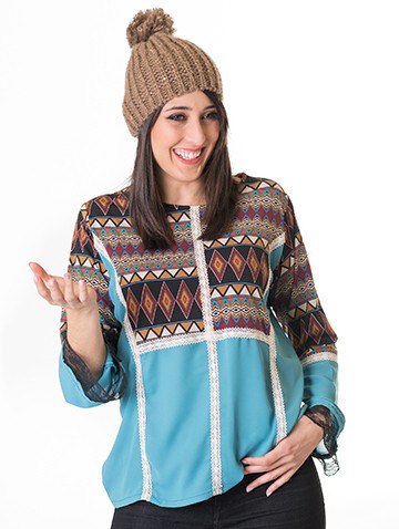 susana escribano Blusa patchwork de manga larga Ventas relámpago