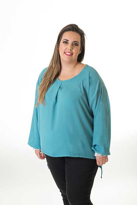 susana escribano Blusa manga larga celeste Tienda