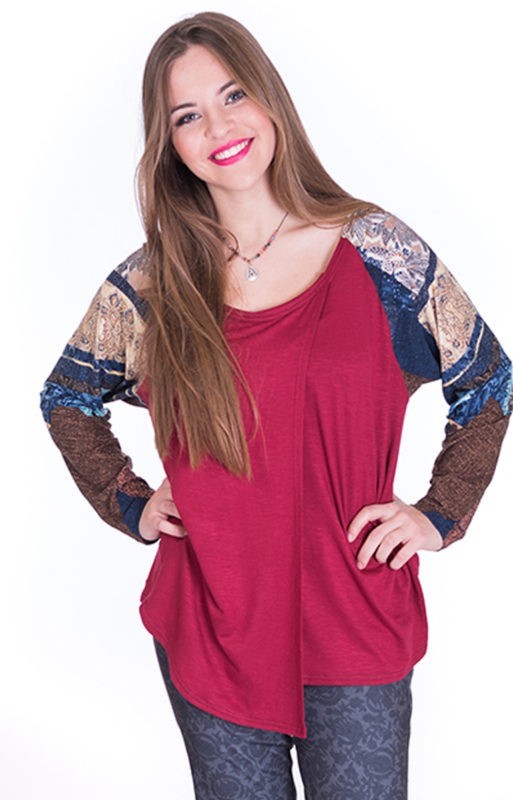 susana escribano Blusa manga ranglan. Granate