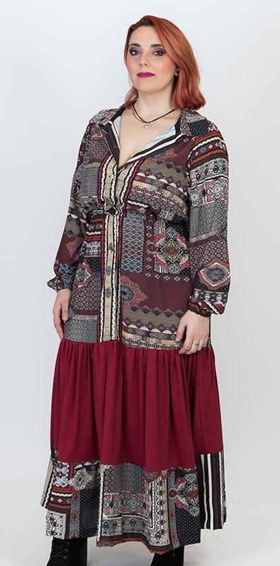 susana escribano Vestido camisero largo. Tonos rojos Ofertas