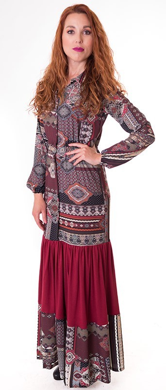 susana escribano Vestido camisero largo. Tonos rojos Ofertas