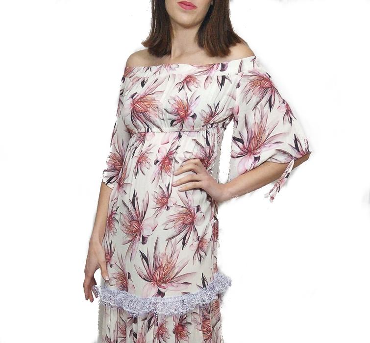 susana escribano Vestido escote bardot invitada de boda. Vestido largo en rebajas En línea