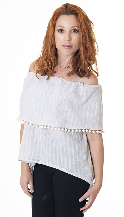 susana escribano Blusa escote barco color perla Liquidación