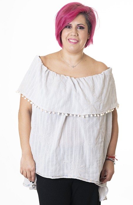 susana escribano Blusa escote barco color perla Liquidación