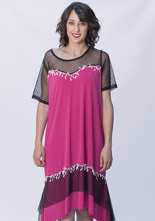 susana escribano Vestido romantico. Salmon y fucsia En oferta