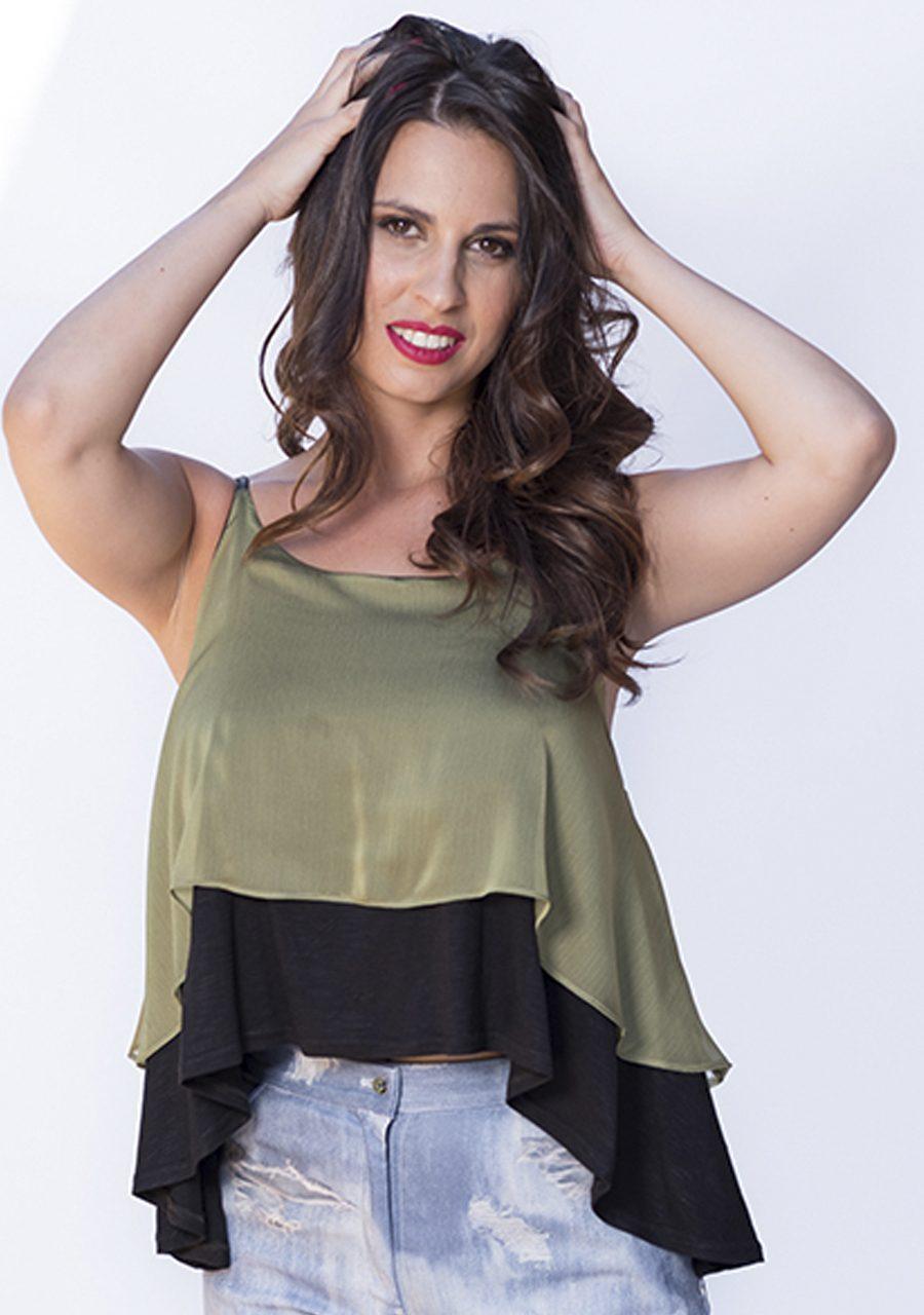 susana escribano Blusa gasa de color verde y negro Mejor oferta