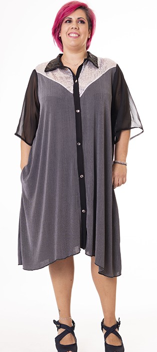 susana escribano Vestido ancho camisero gris Rebajas top